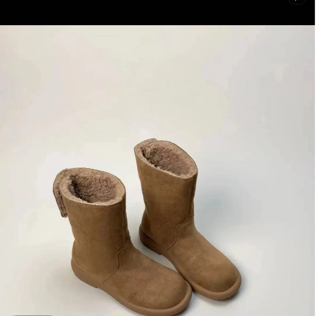 爆款磨砂皮羊羔绒毛毛鞋翻领两穿雪地棉靴短靴显瘦时尚套筒女靴潮