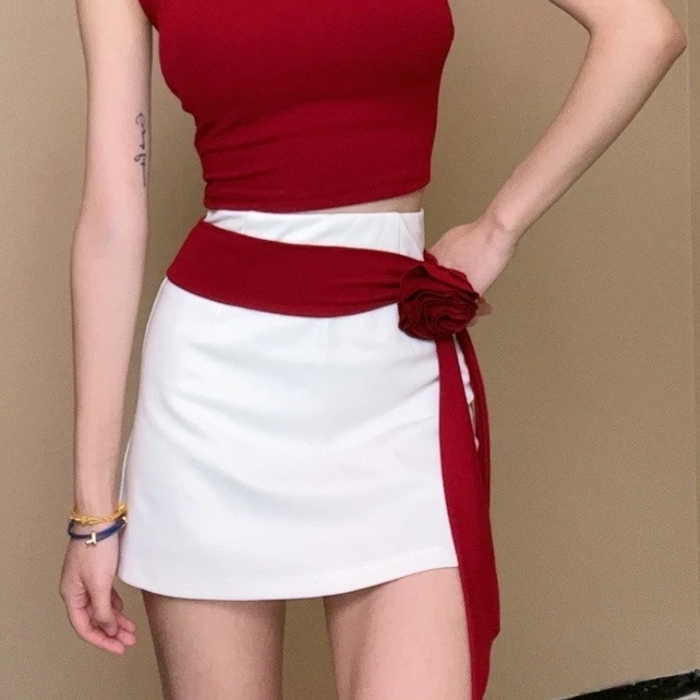 XQIN 纯欲风小众设计感高腰半身裙夏季辣妹性感短裙裤XQ20170H