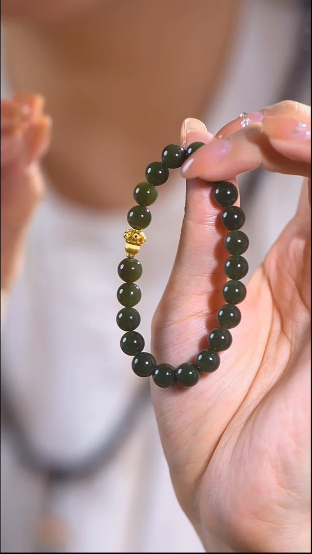 银S925镀金镶嵌手串和田玉和田玉单圈葫芦