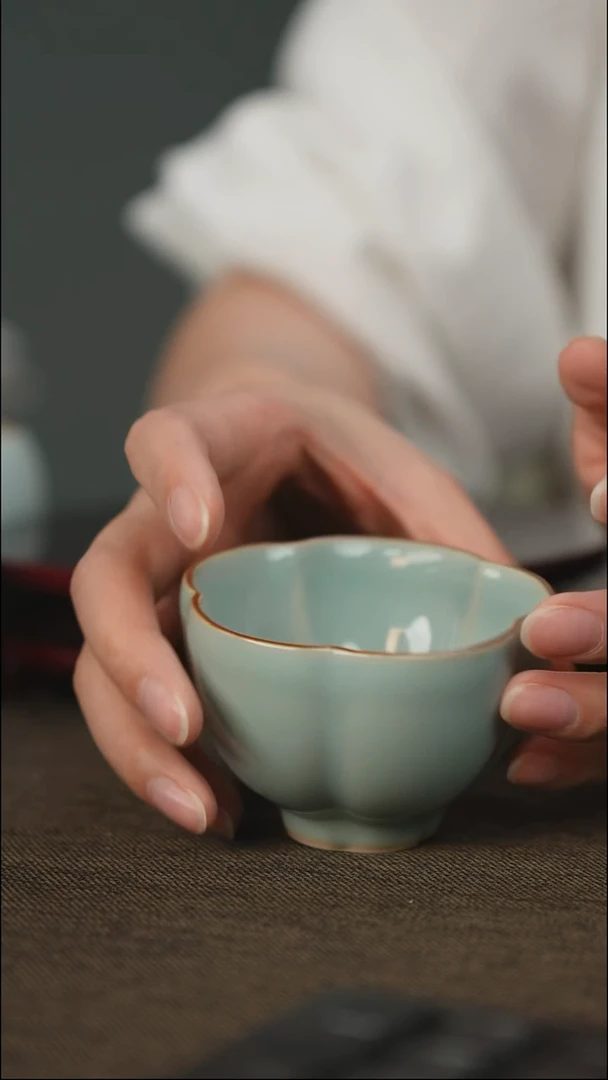 全品 五瓣梅花杯 带底款