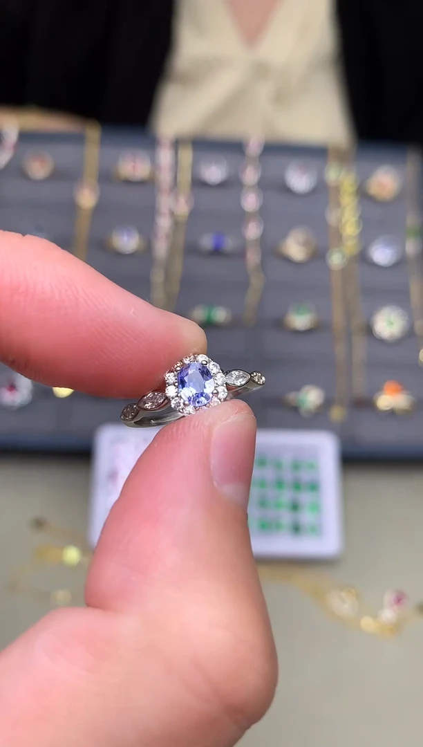 戒指蓝宝石银S925镶嵌戒指