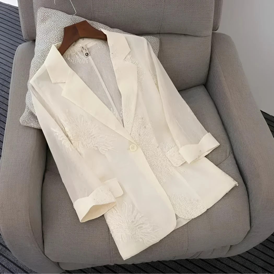 【粉绣牡丹】2576夏季新款刺绣桑蚕丝牡丹花纹西装防晒高级感外套