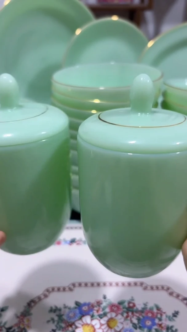 瓷带盖子办公茶杯2个玉瓷