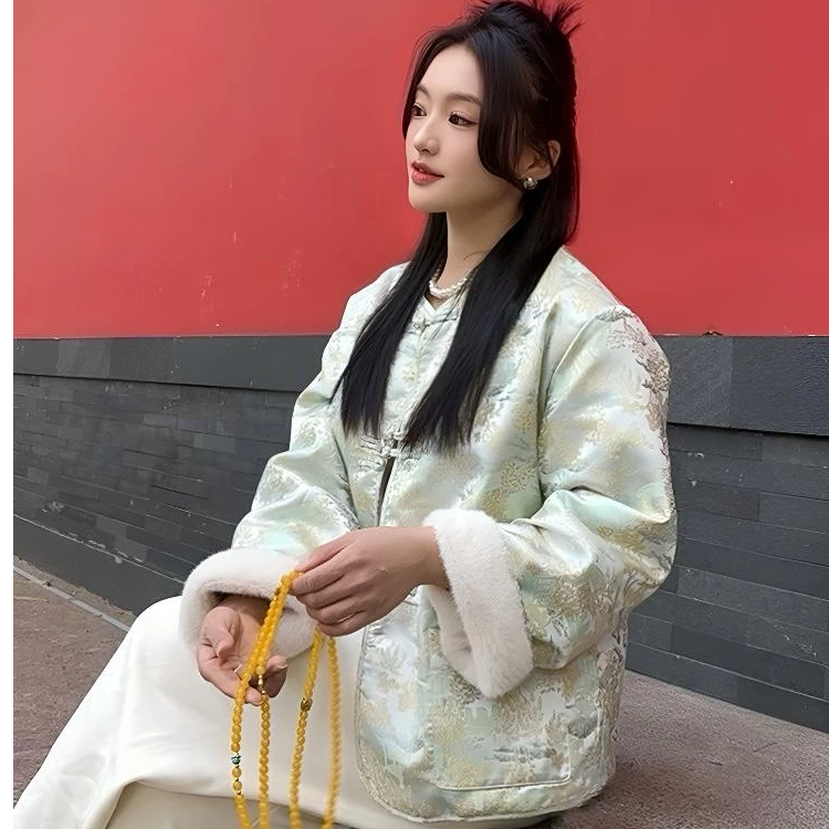 【窈窕淑女】新中式国风外套冬季刺绣提花双面穿高级设计感上衣