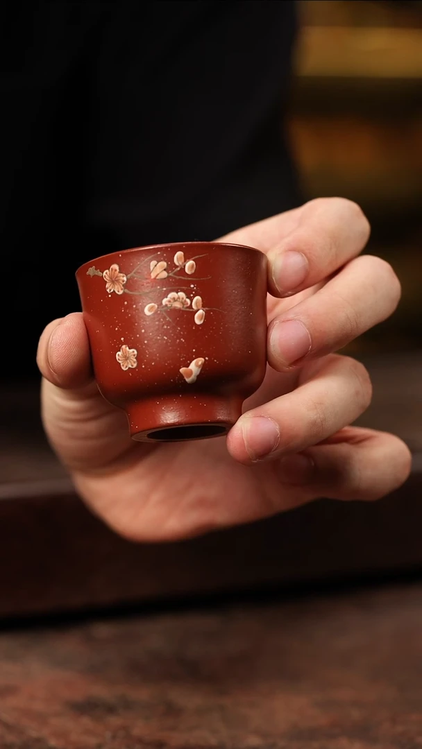 茶壶紫砂泥绘朱泥杯