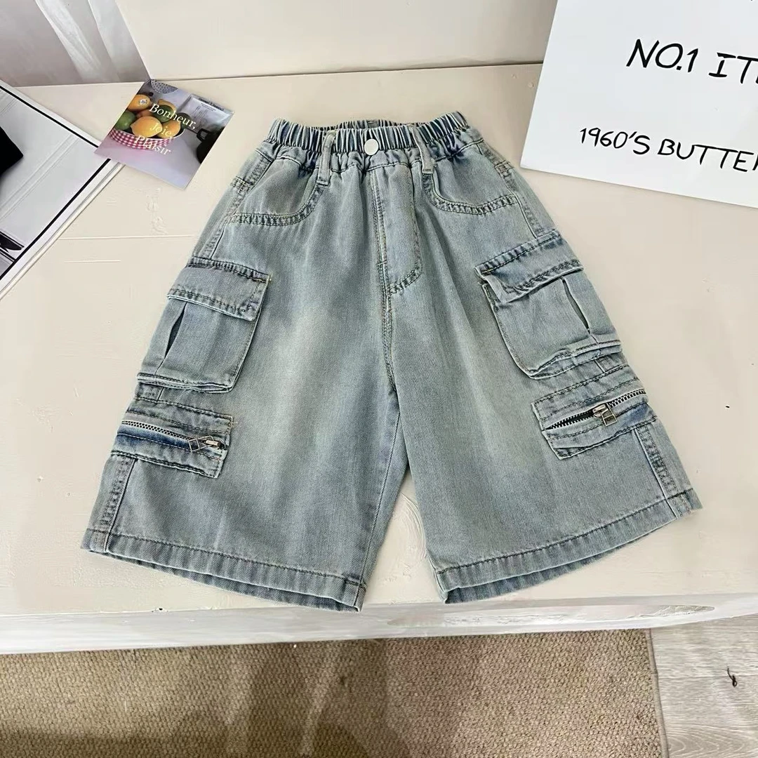 2025年夏季新款儿童短裤休闲百搭宽松时尚洋气80053蓝色牛仔裤
