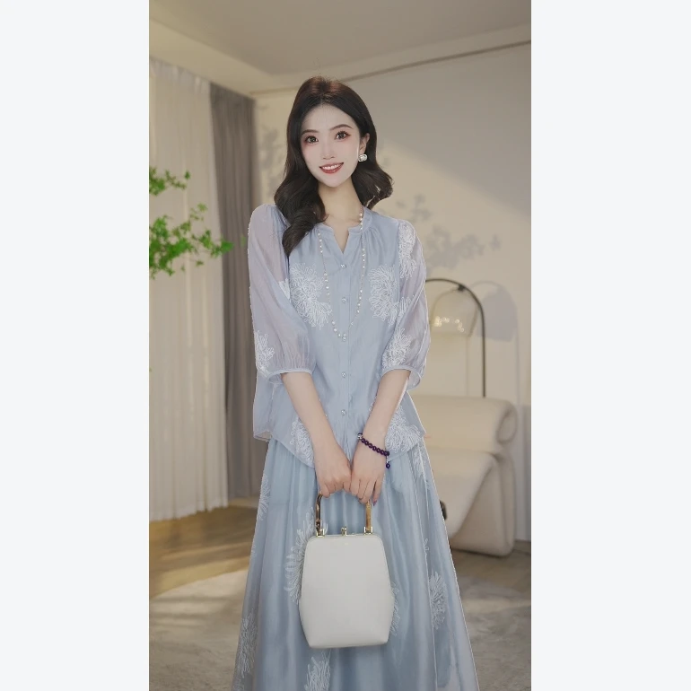 【南桥甄选】Tomorrow Rose25夏季莱赛尔女短袖衬衣8592885A浅蓝色