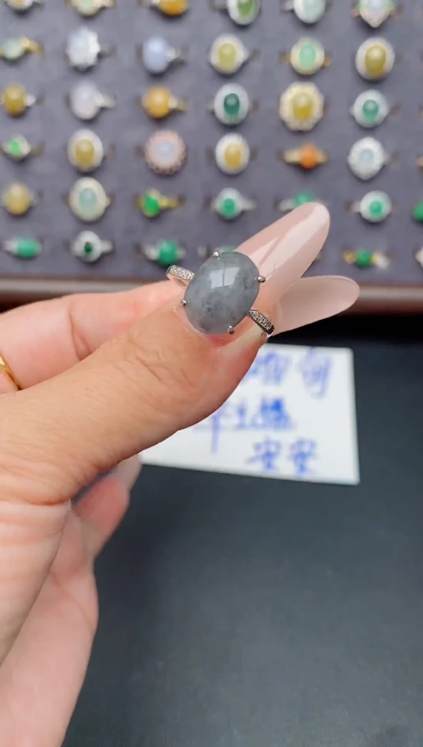 银S925镶嵌戒指翡翠天然翡翠A货111    1-