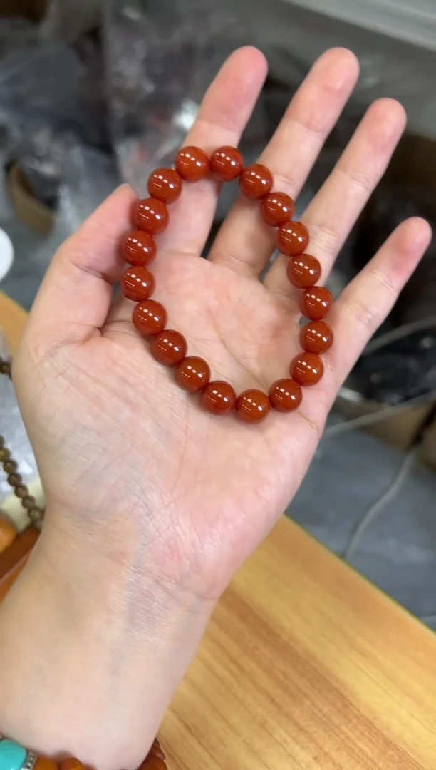 玛瑙/玉髓手链未镶嵌柿子红玛瑙圆珠手串10MM[0227]