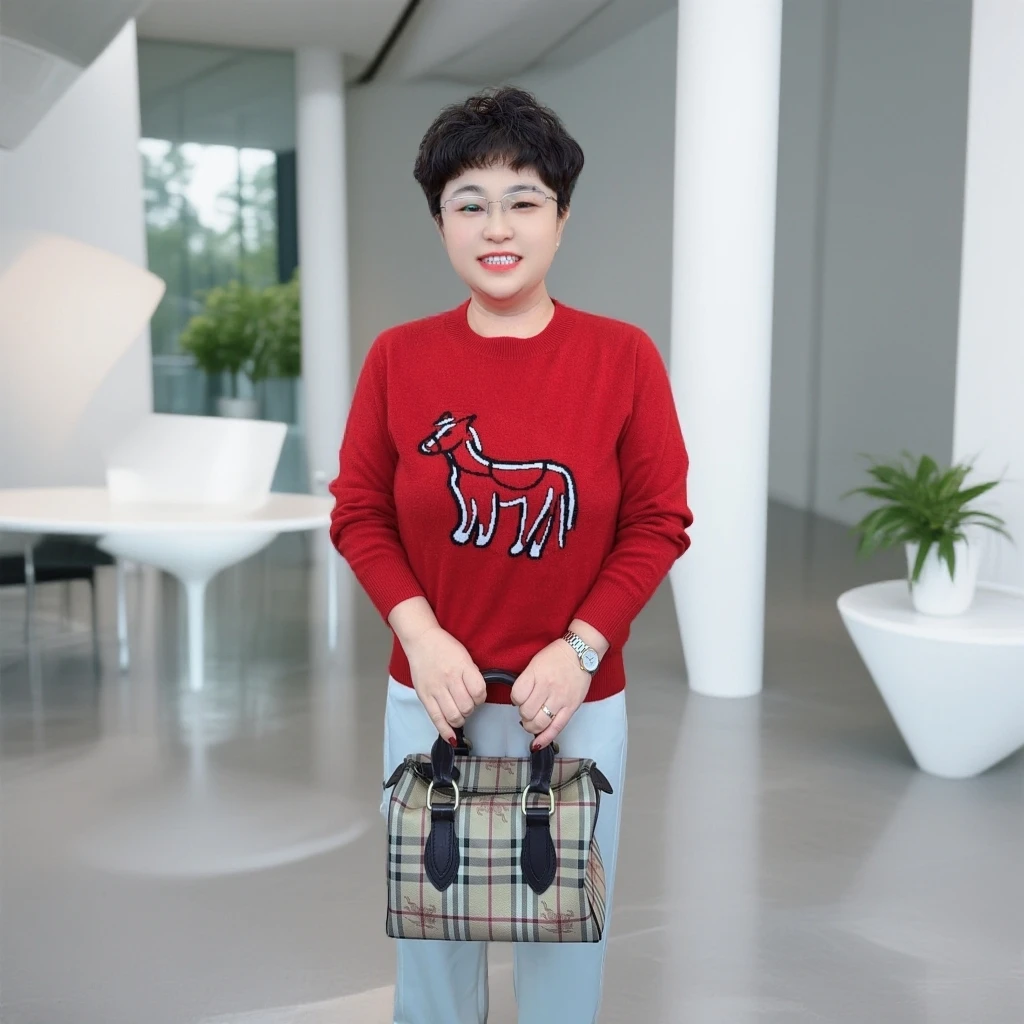 【马到成功】绣花新款山羊绒（25632）女士加厚妈妈装百搭红色