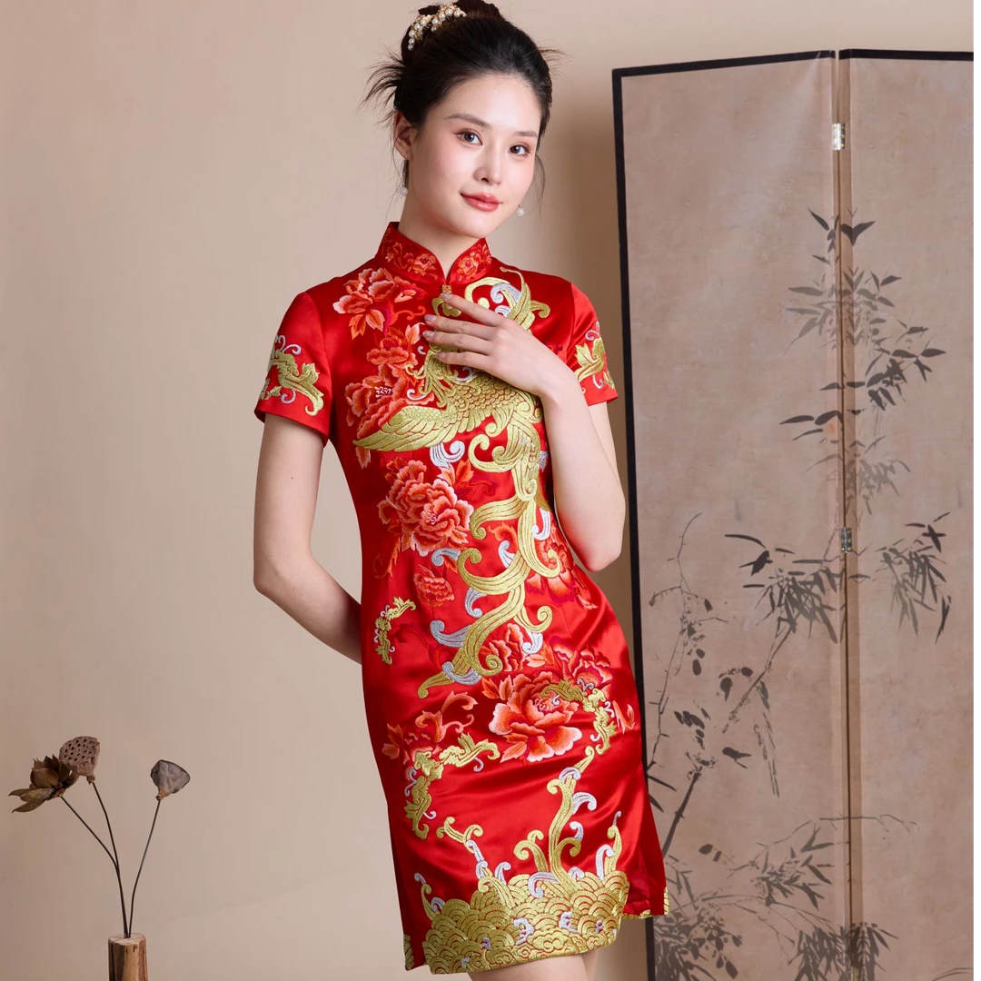 格格金凤呈祥-重工刺绣新娘装短旗袍敬酒服G71IW020024