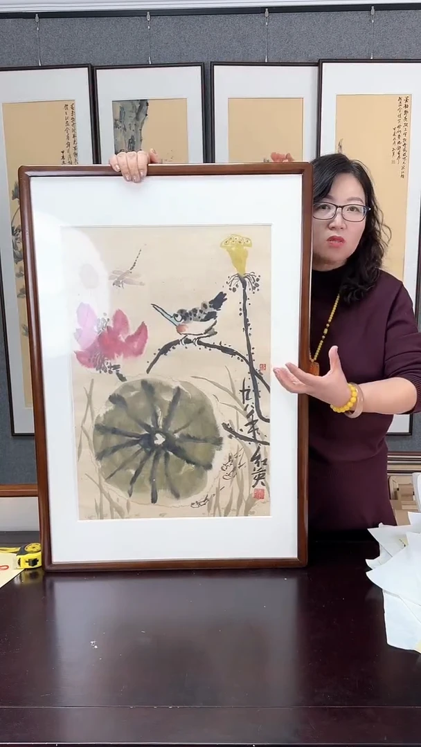 【闪购商品】国画荷花实木装裱