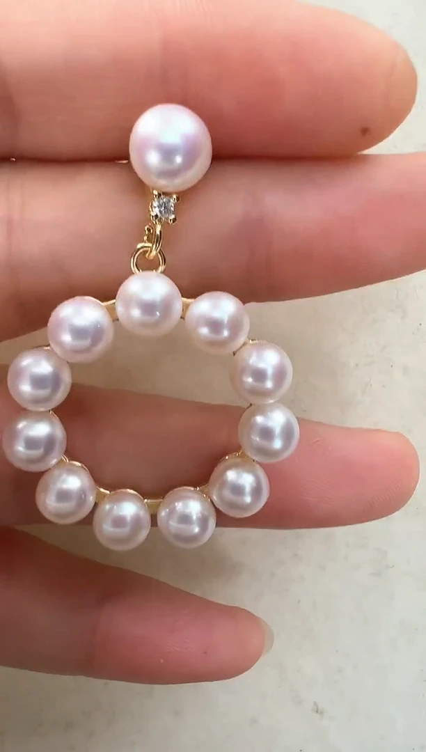 【闪购商品】淡水珍珠耳饰合金金色12珠甜甜圈