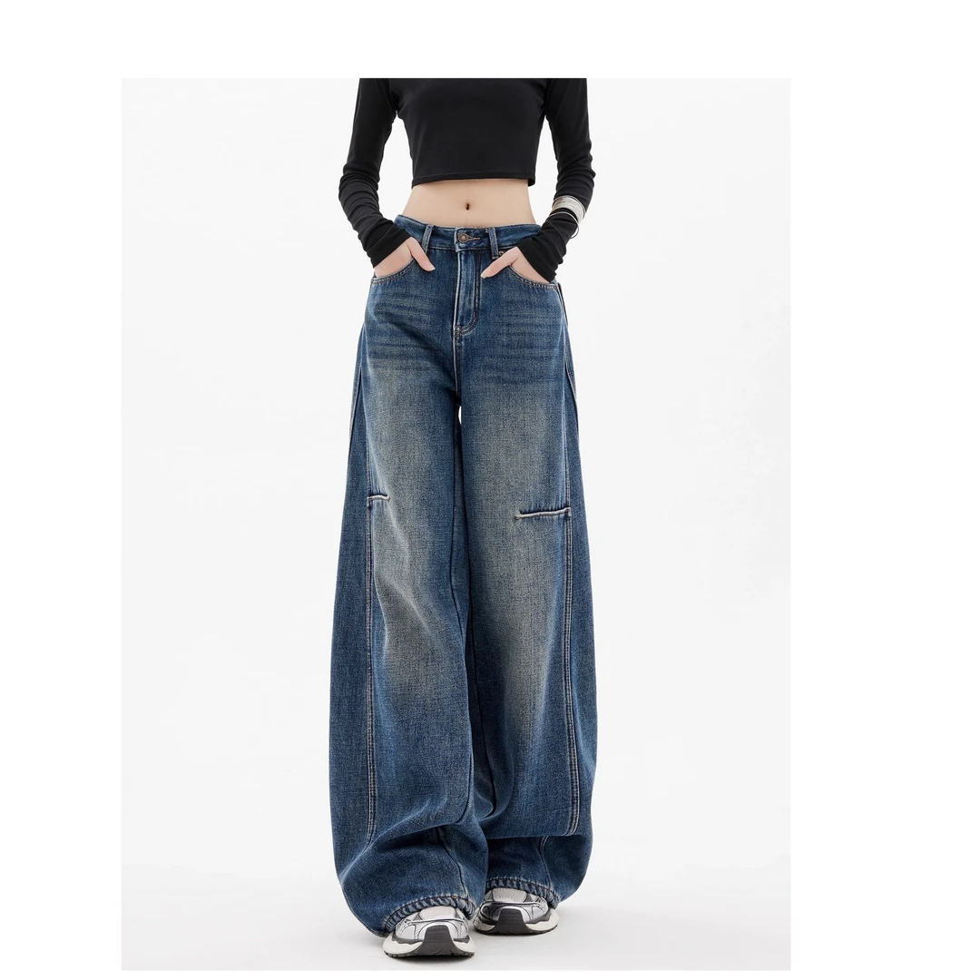 【红红严选】2025美式复古阔腿牛仔裤#19