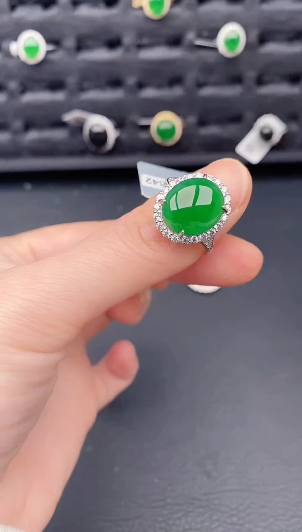 银S925镶嵌戒指翡翠天然a货翡翠616