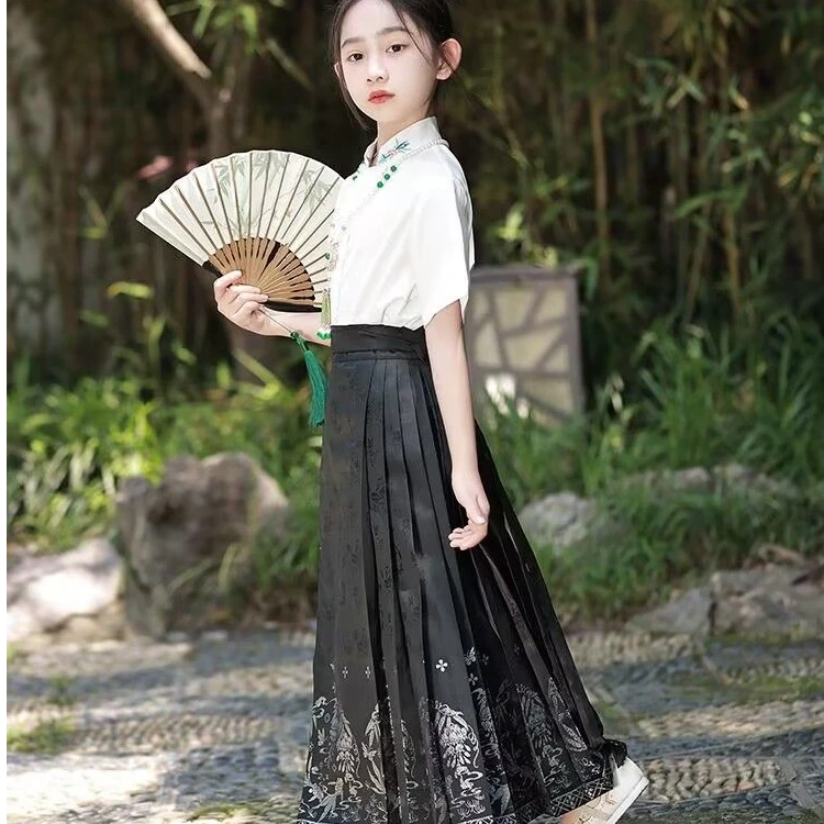 新款女童汉服马面裙新中式小女孩国风套装半身裙儿童唐装汉元素夏