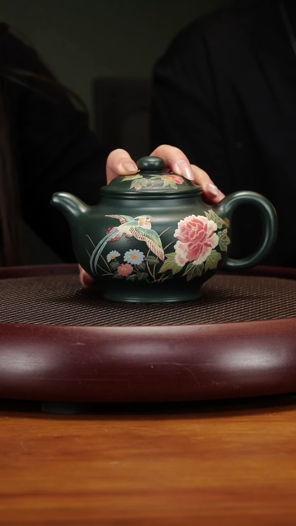 茶壶紫砂43ZKN泥绘掇只春辰绿泥400cc