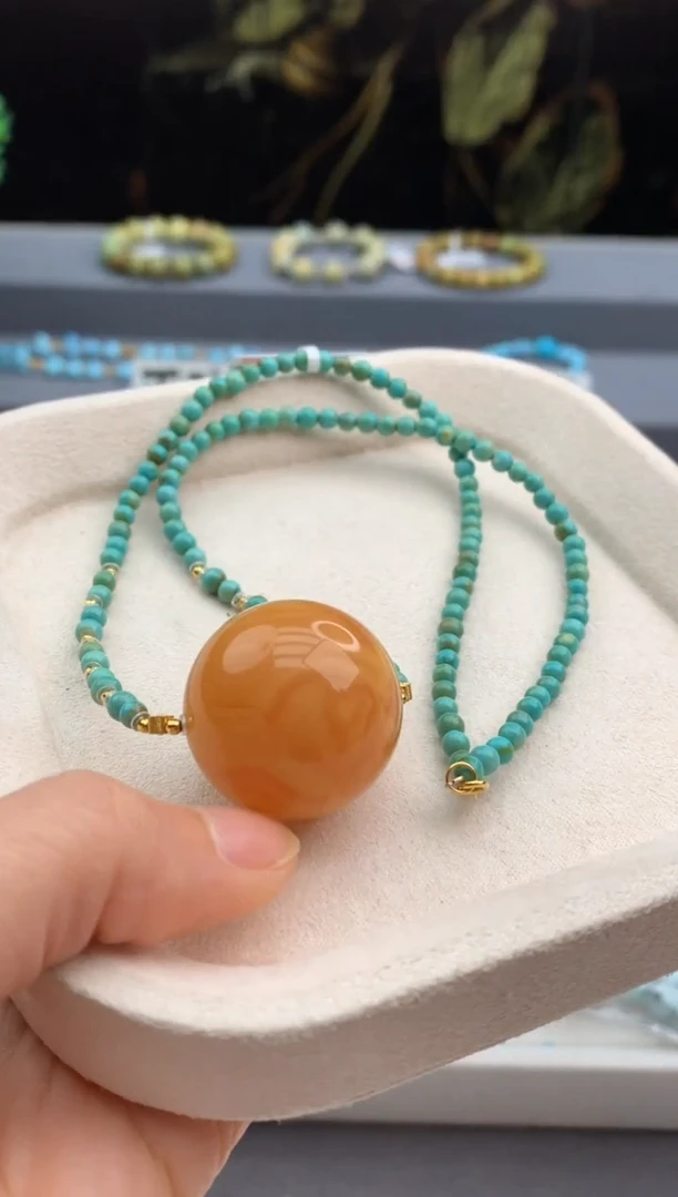 18K金镶嵌绿松石锁骨链茜.F88