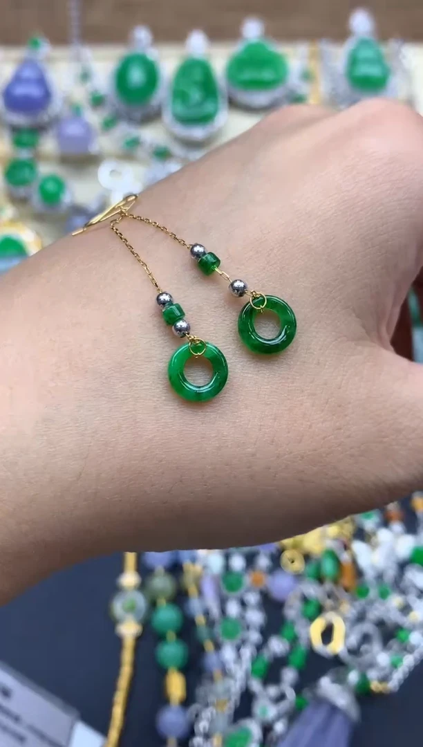 翡翠18K金镶嵌耳饰189-春日珠宝