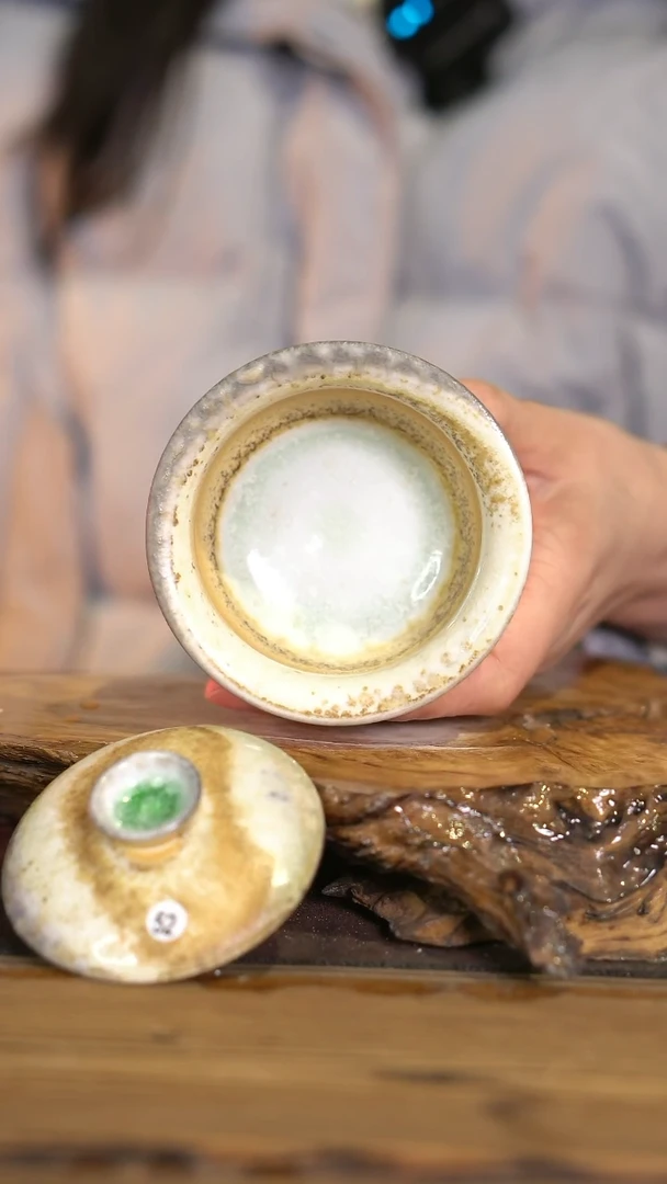 景德镇纯柴烧 中白泥顶翠盖碗 52