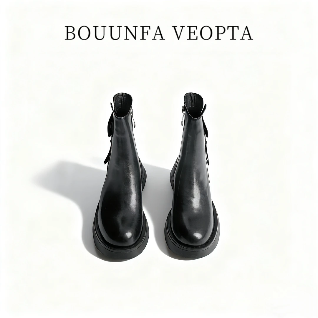 BOUUNFA VEOPTA冬季女款百搭女士切尔西中筒真皮靴子