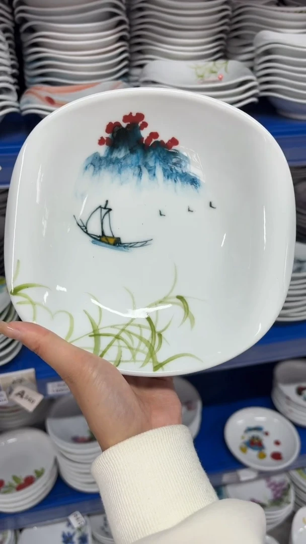 瓷片景德镇高温陶瓷食品级手绘釉中彩-卷边盘