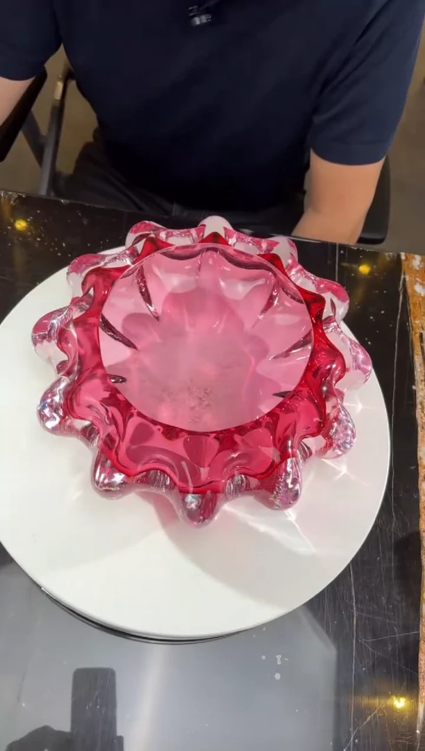 摆件金红水晶琉璃果盘