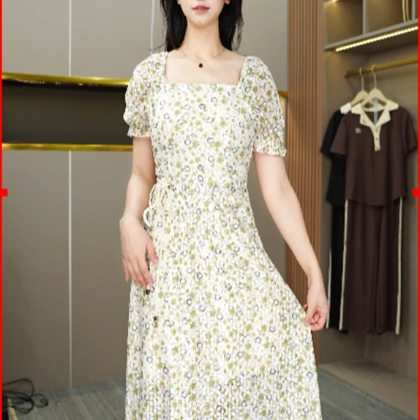 【H-704】2025夏季新款收腰显瘦中长款女装连衣裙