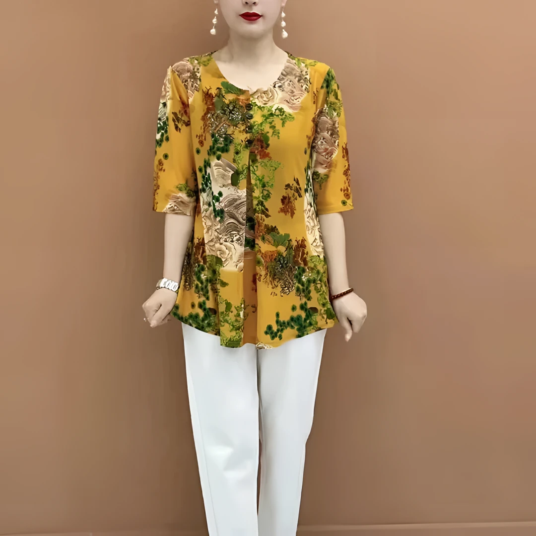 夏季新款中老年妈妈装时尚七分袖大码宽松显瘦减龄气质T恤上衣