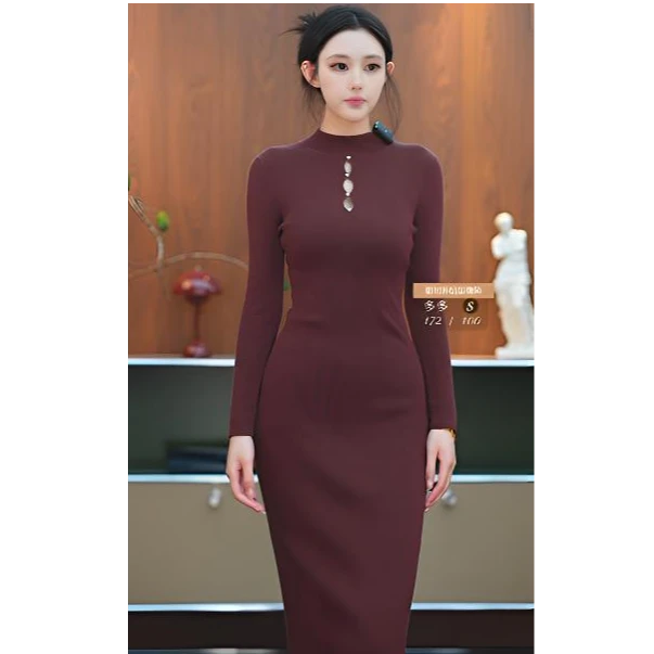 Mix Selection测款老钱风圆领透气针织毛针织衫秋冬时尚连衣裙