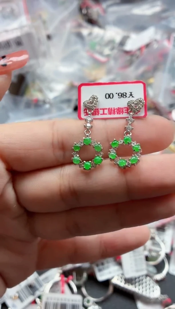 银S925镶嵌戒指翡翠天然A货缅甸翡翠