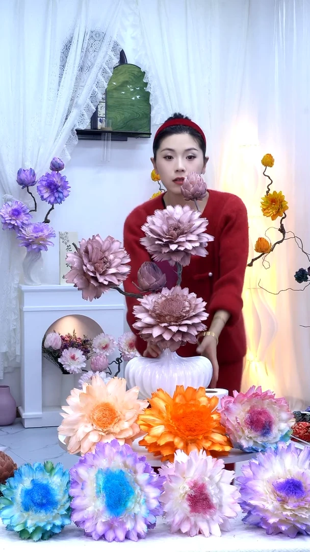 龙枣支洋蓟卡粉【带花瓶】