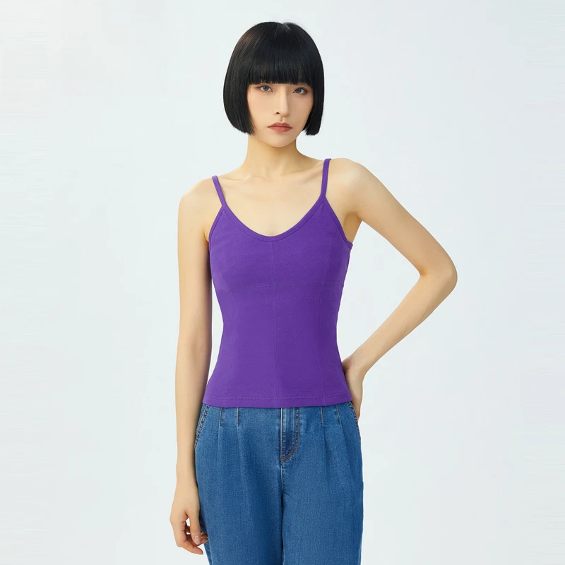 哥弟新款女装百搭纯色减龄U领修身细吊带背心内搭打底上衣1300778