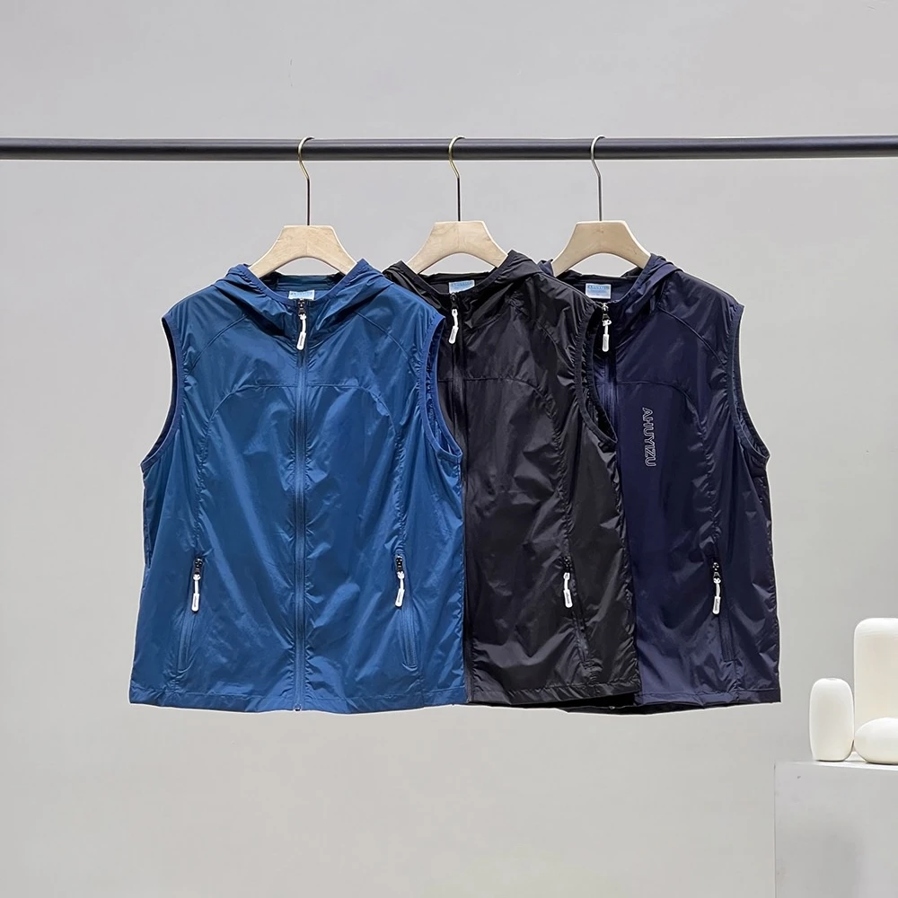 外贸韩国超值夏季户外运动旅游登山防晒服马甲外套连帽外穿轻薄男