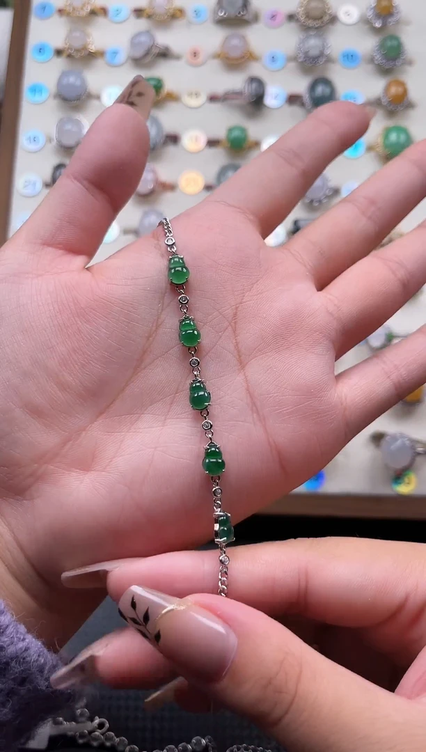 【闪购商品】翡翠手链银S925镶嵌天然A货翡翠手链