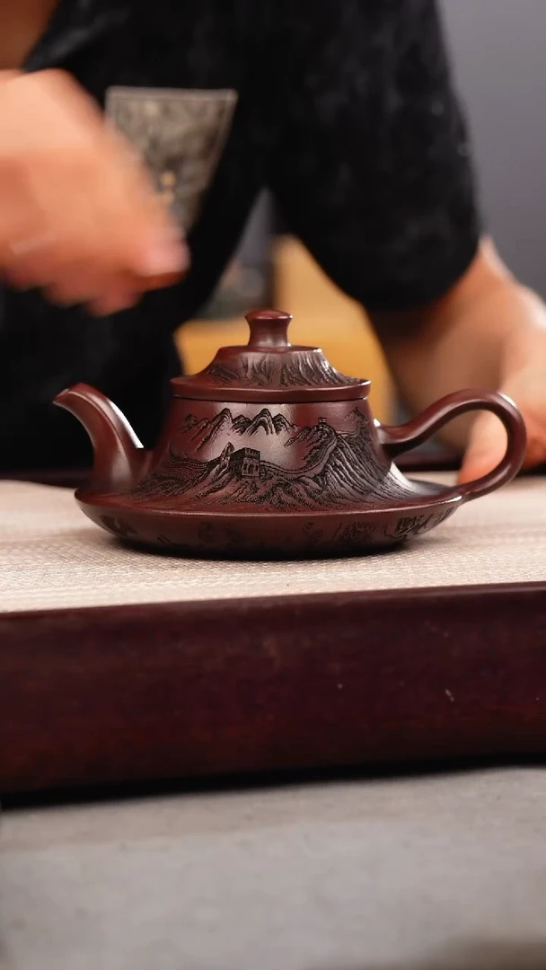 茶壶紫砂铁皮石红 云炉 刻绘