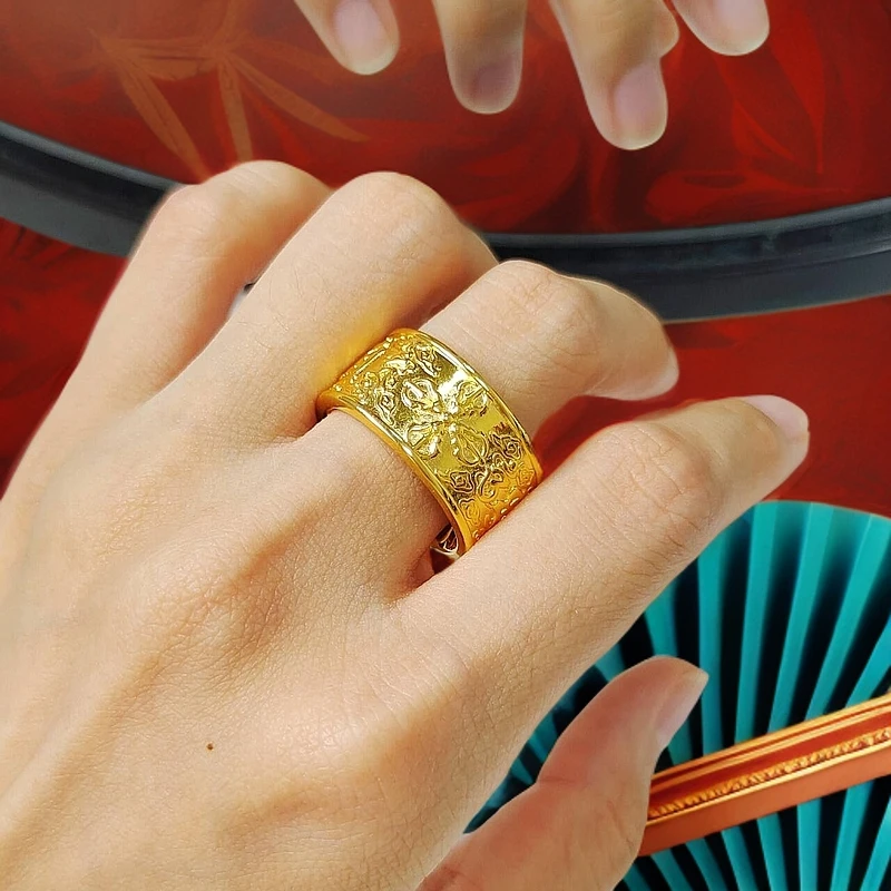 足银戒指 新款六字真言戒指时尚经典男款古法手工霸气情侣可调节