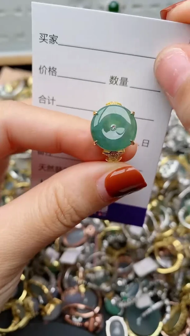 银S925镶嵌戒指翡翠.6597