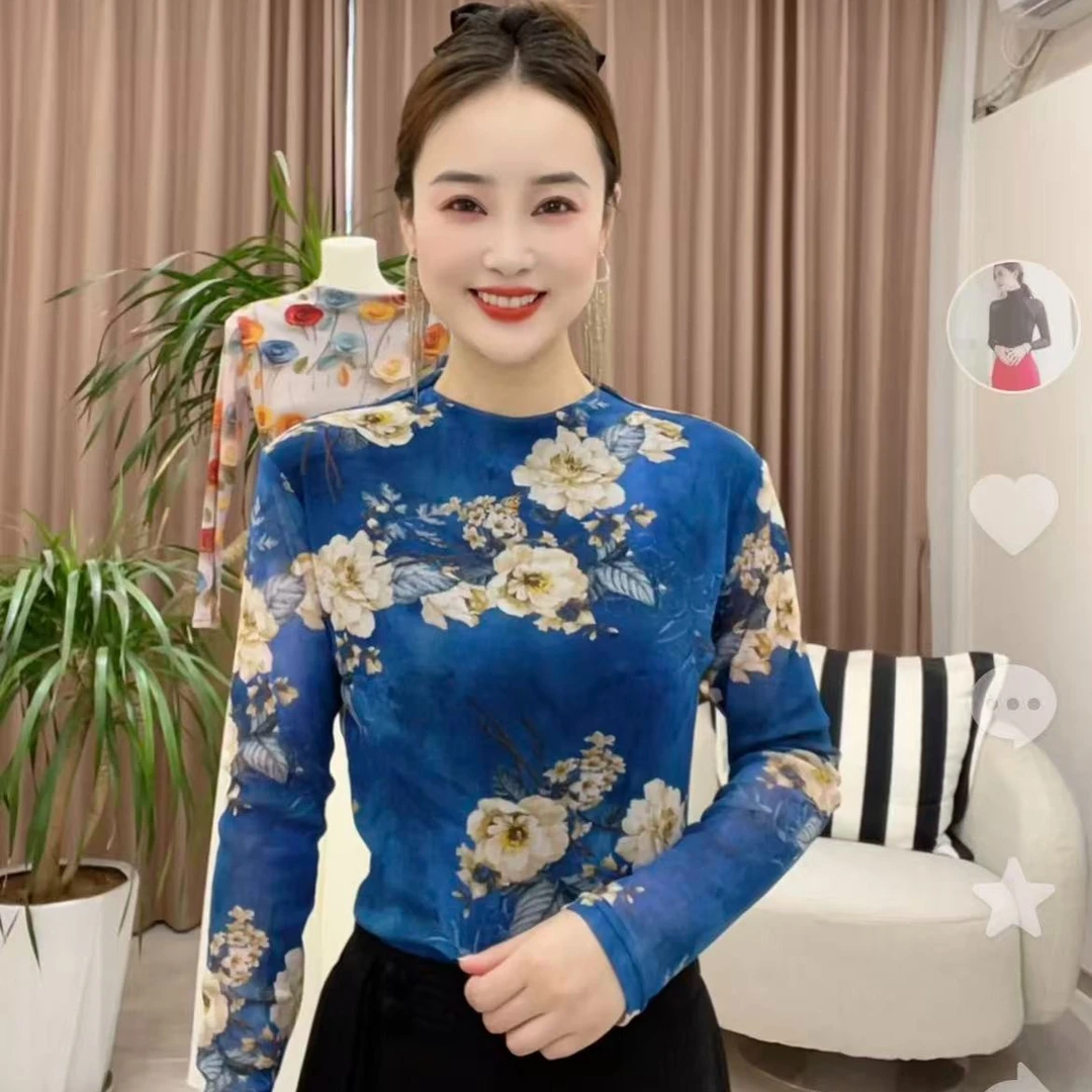 （不定位花）气质长袖新款上衣女时尚显瘦法式内搭时尚潮流T恤