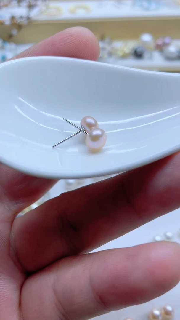 银S925镶嵌耳饰淡水珍珠6-7mm