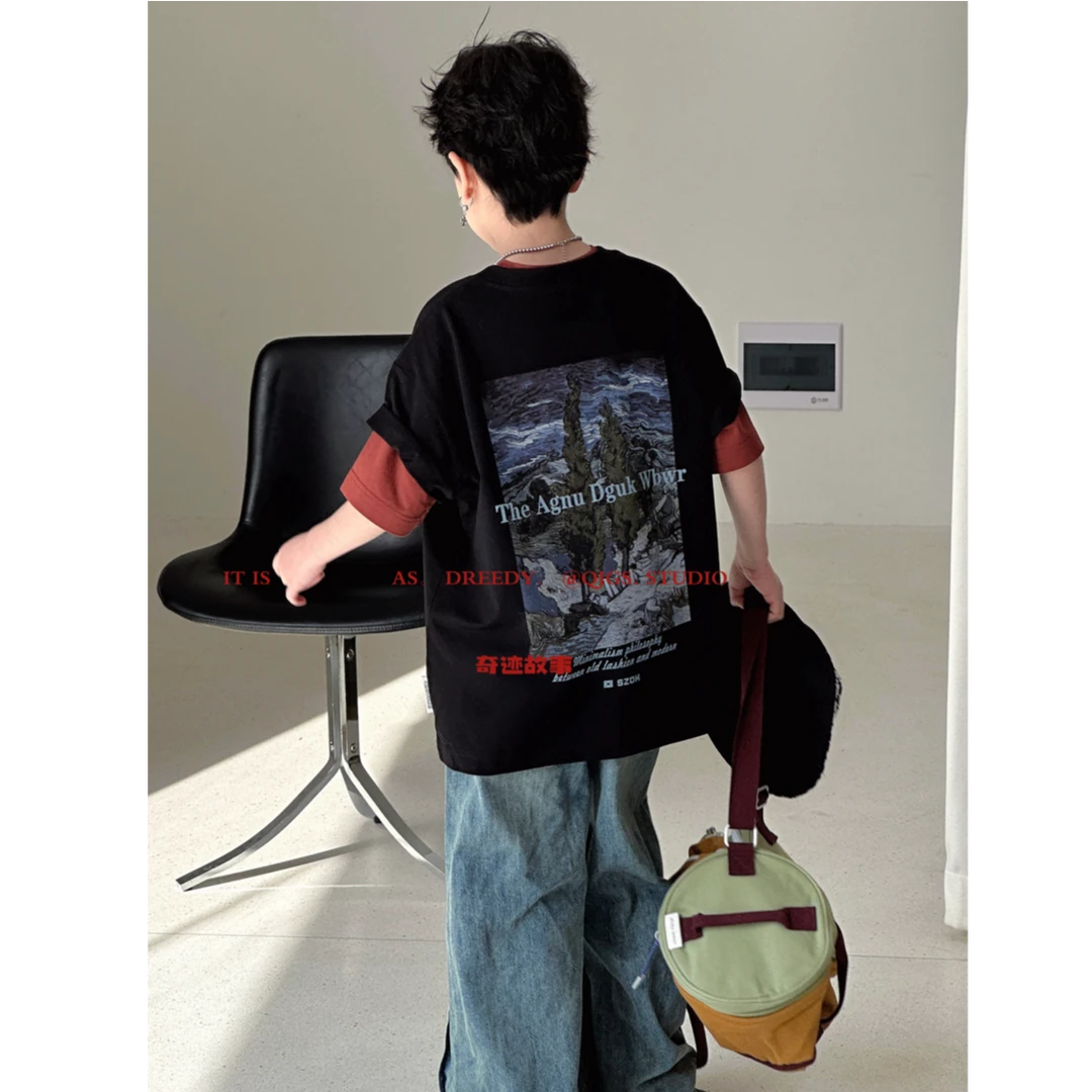 【杨少华服饰】男童夏季圆领T恤嘻哈字母印花休闲美式帅气国潮2930