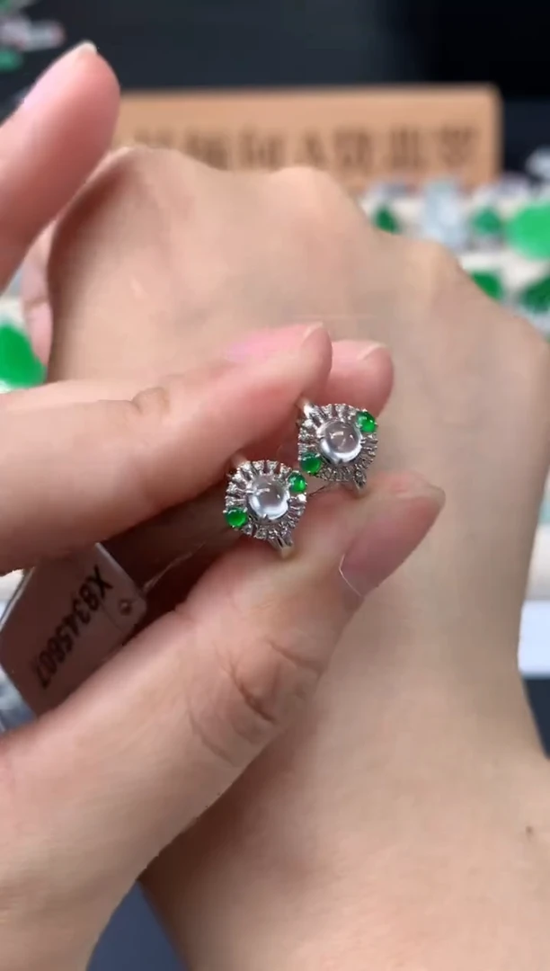 翡翠18K金镶嵌耳饰A588|2980