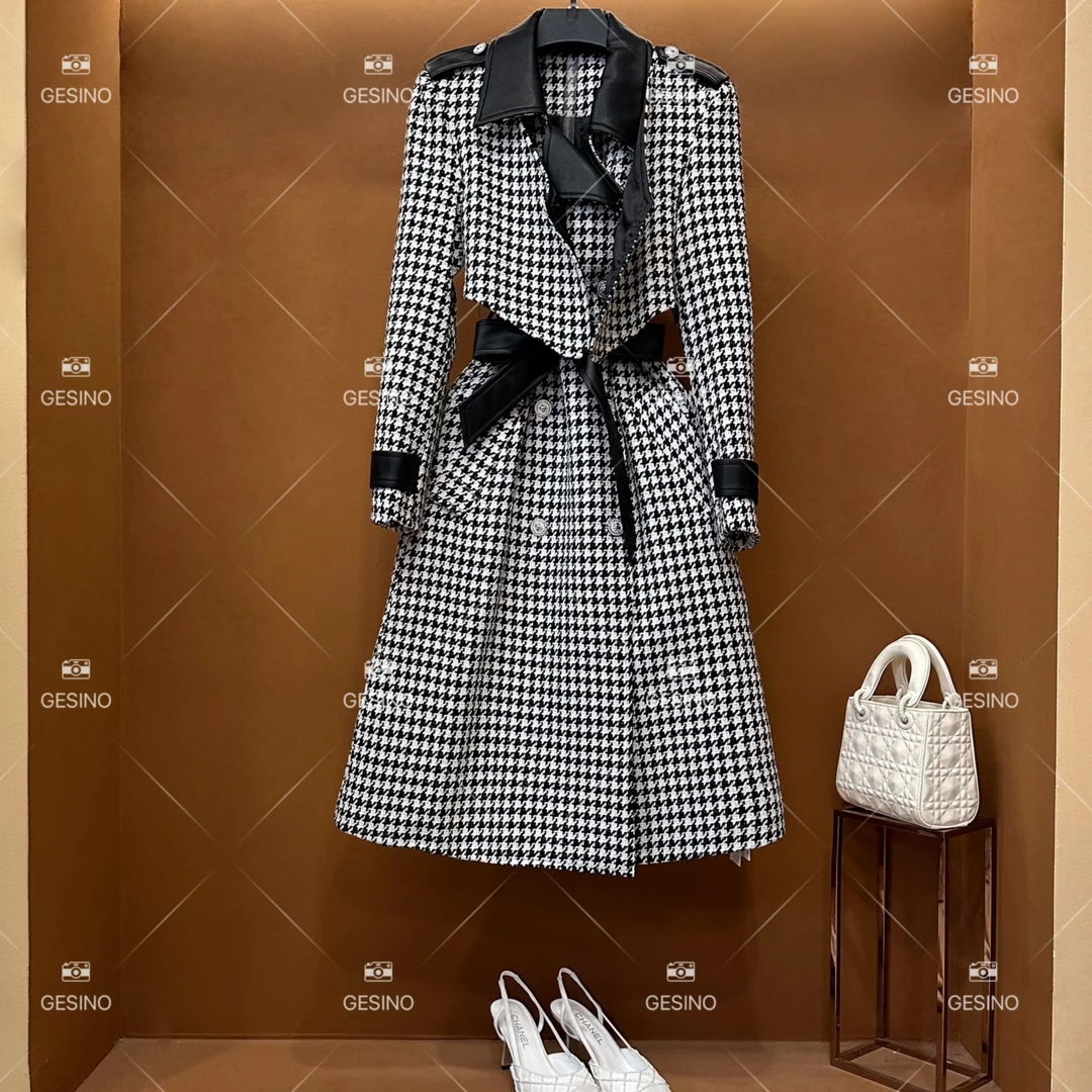 【丽】秋冬款小香风法式时尚复古中长款假两件外套女士QD-2024770