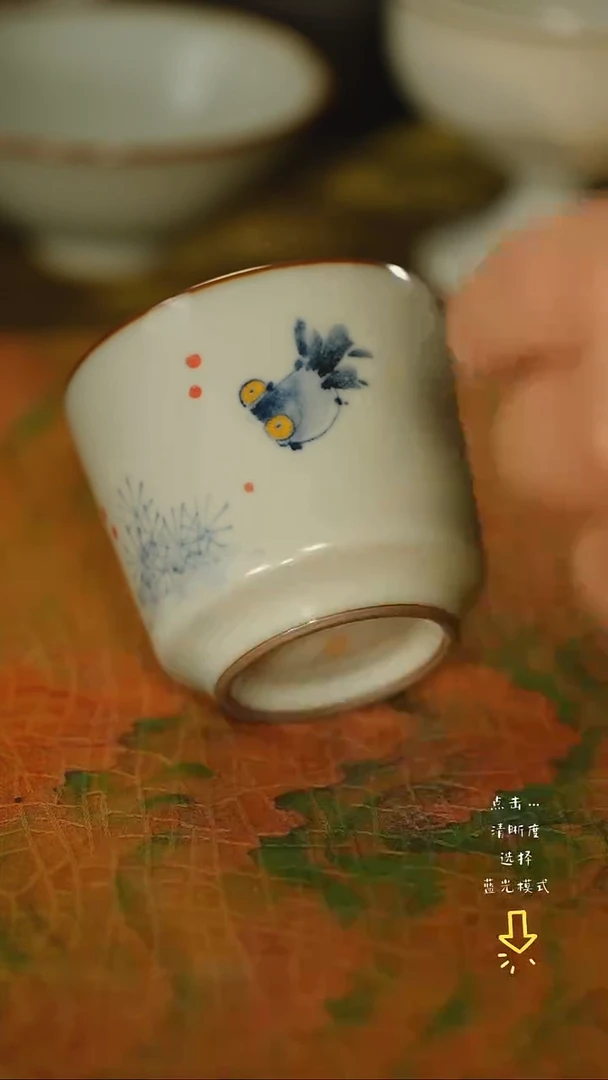 福利惜缘底款 汝釉青花直筒杯