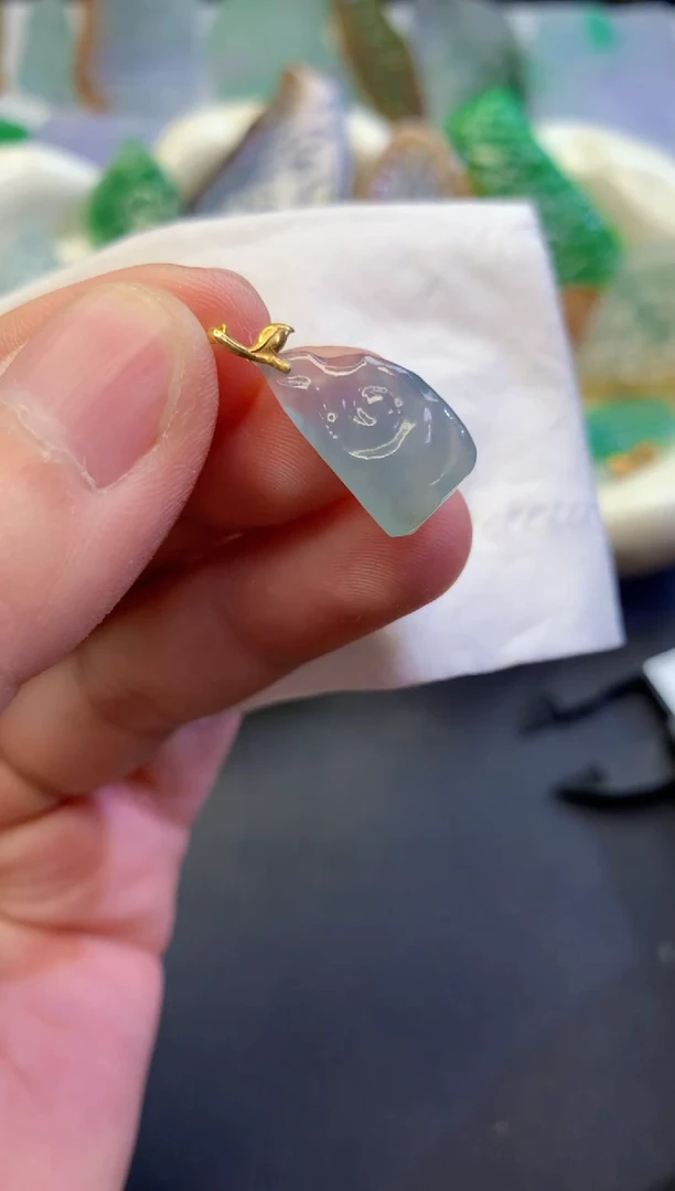 翡翠18K金镶嵌吊坠(不含链)5214