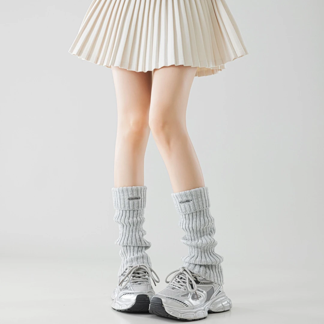 翻边刺绣堆堆袜套秋冬jk潮搭鲨鱼裤腿套百搭保暖雪地靴小腿袜腿套