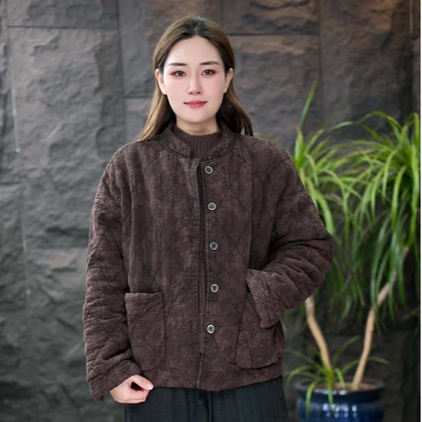 【亚麻立领棉服】保暖长袖做旧宽松型棉衣棉服冬季休闲秋冬复古