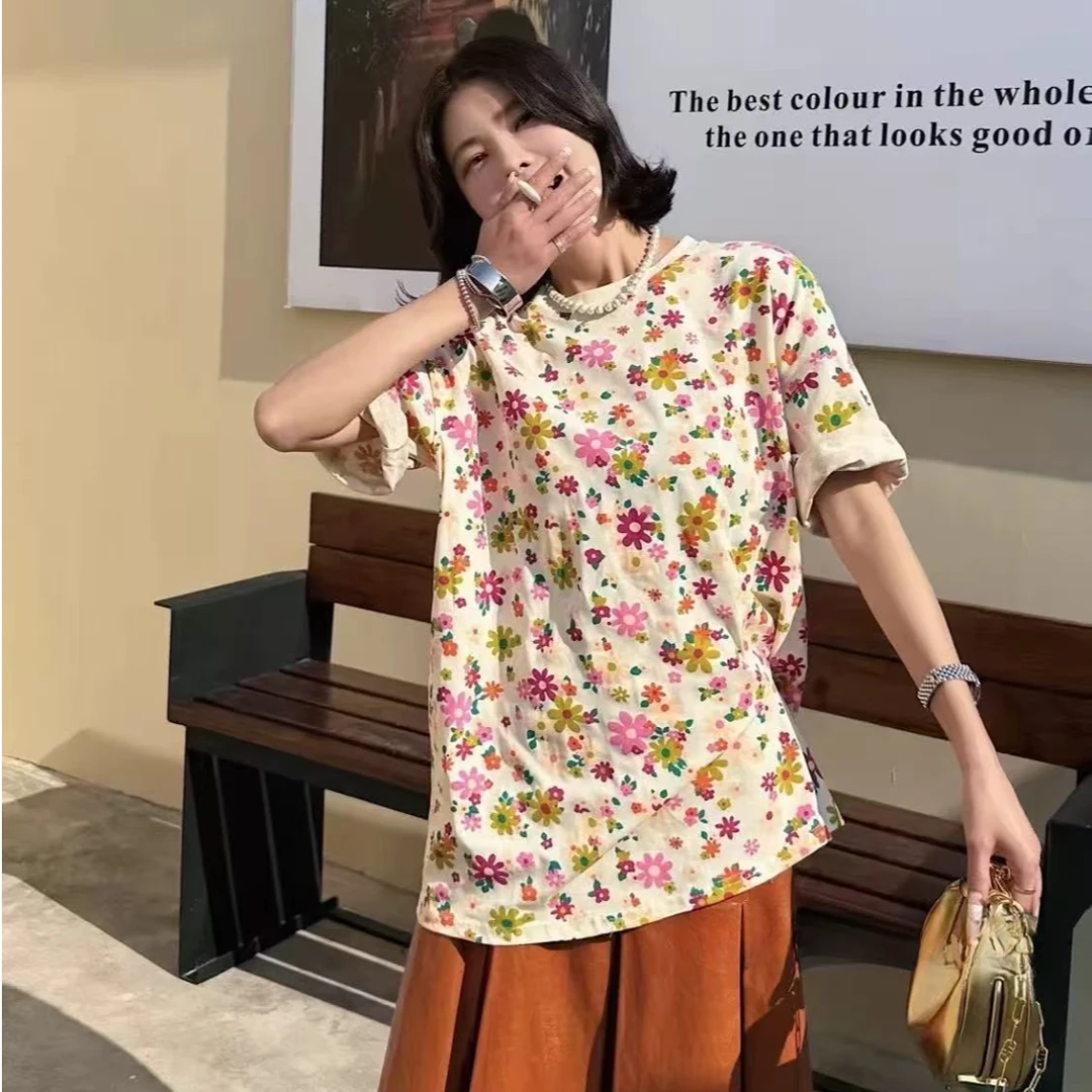 【晨浠定制】新款时尚百搭花色T恤上衣两色1002