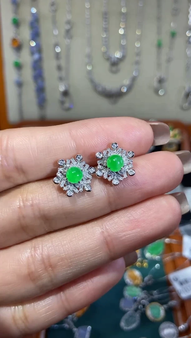 【闪购商品】翡翠耳饰18K金镶嵌耳饰