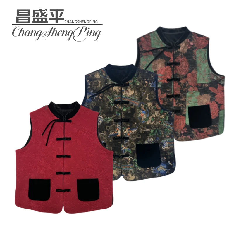 2796【新中式加绒马甲】复古中式无袖国潮休闲中国风拼接宽松新